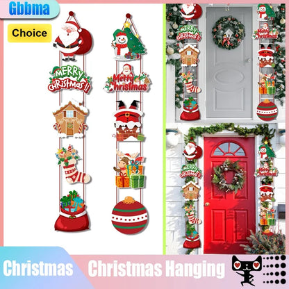 Merry Christmas Hanging Door Banner – Santa Claus & Snowman Couplet for Home Xmas Decorations, Navidad and New Year Gifts