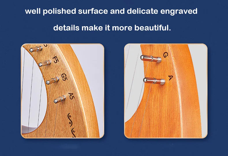 16/21/24-String Lyre Harp – Mahogany Wood Stringed Musical Instrument with Tuning Wrench & Spare Strings