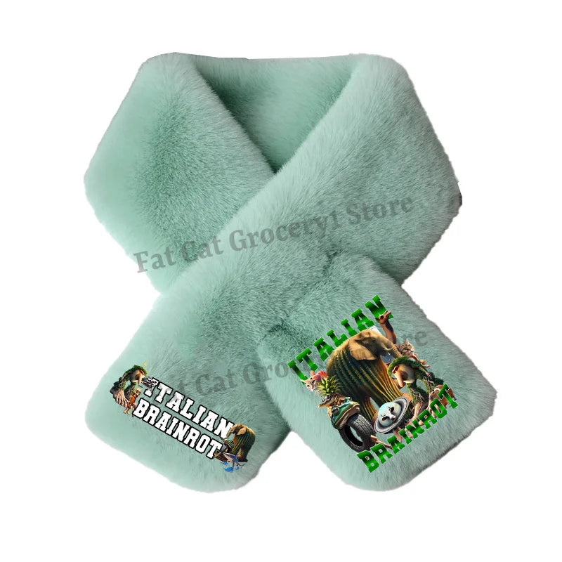 Italian Brainrot Plush Scarf – Kawaii Tralalero Neckerchief for Kids, Boys & Girls, Winter Warm Muffler, Children’s Bandelet Gift
