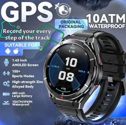 2025 Huawei Original Premium GPS Smartwatch — Ultra HD AMOLED Display, Built-in GPS, Bluetooth Call & 10ATM Waterproof Smart Bracelet