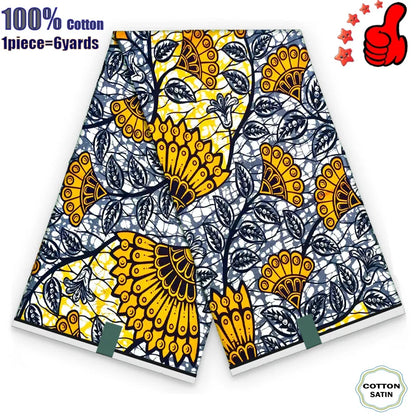 African Real Wax Print Fabric - 100% Cotton Ghana Nigeria Style Ankara Batik Sewing Material