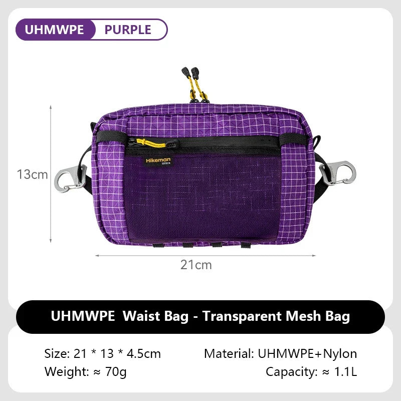 Dyneema Fiber Waist Pack - 1.1L Ultralight Waterproof Multi-Pocket Bag for Cycling, Running, Hiking & Camping