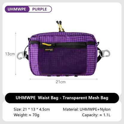 Dyneema Fiber Waist Pack - 1.1L Ultralight Waterproof Multi-Pocket Bag for Cycling, Running, Hiking & Camping