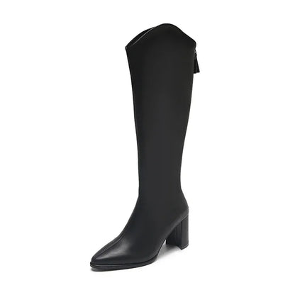 Plus Size 34-43 Women's Knee-High Boots – Zipper Thick High Heels for Autumn & Winter