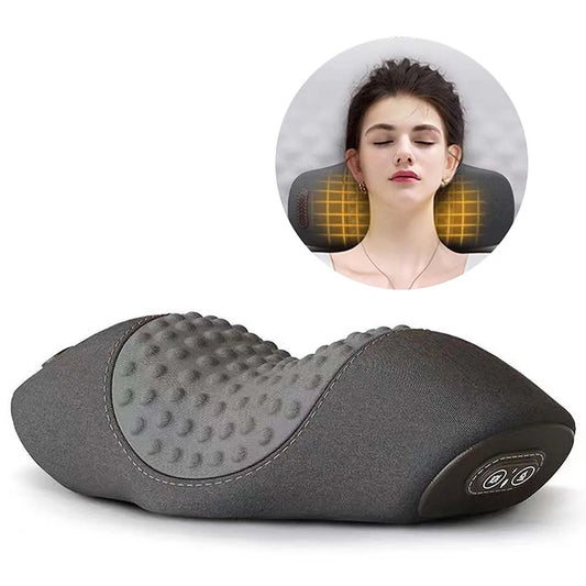 Relax and Rejuvenate: Electric Massager Cervical Pillow with Hot Compress - Vibration Massage for Neck Traction - Memory Foam Neck Guard Pillow for Restful Sleep - Grey