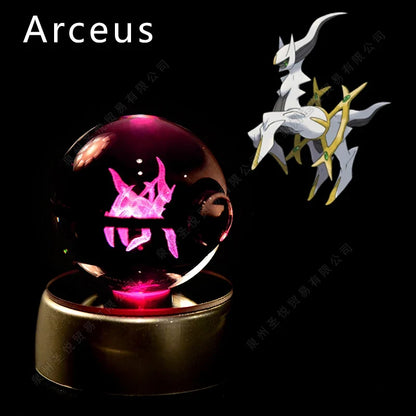 Pokémon Crystal Ball Night Light - 3D Pikachu Gengar Mewtwo Glass Lamp Statue Kids Birthday Gift
