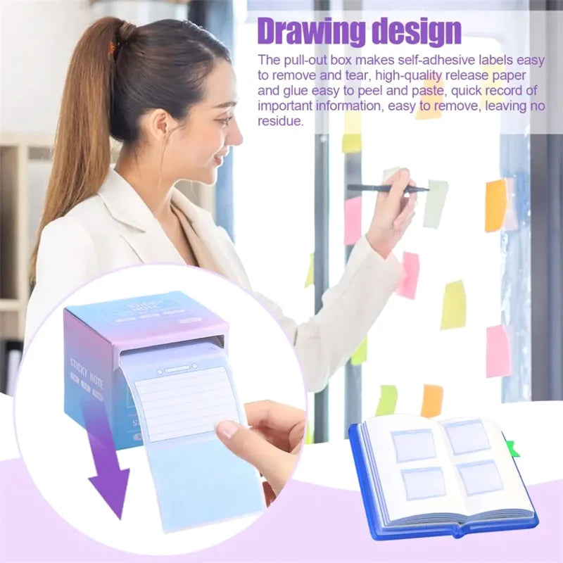 256 Sheets Pull-Out Sticky Notes Roll Tape – Self-Adhesive Memo Pads Sticker Labels for Writing, Noting & Office Organization