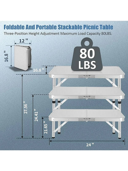 Small Folding Camping Table – Portable Lightweight Aluminum with Adjustable Height, Carry Handle & Mesh Holders for Outdoors