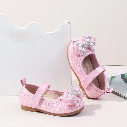 Baby Girls Crystal Princess Shoes - Soft TPR Sole Leather Flats for 0-3Y