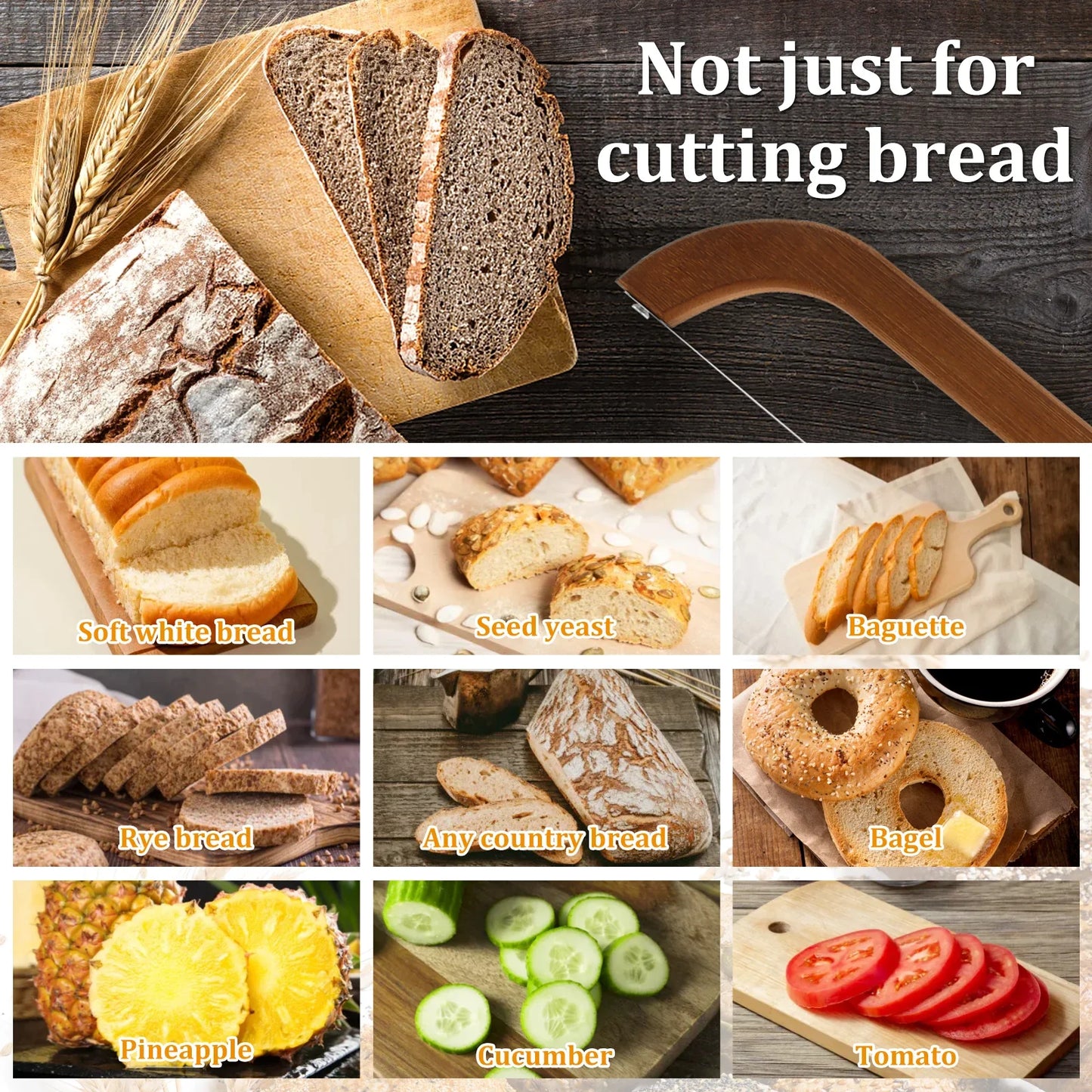 Bread Bow Cutter – Serrated Stainless Steel Bagel & Sourdough Slicer, Portable Cutting Tool with Bamboo Handle
