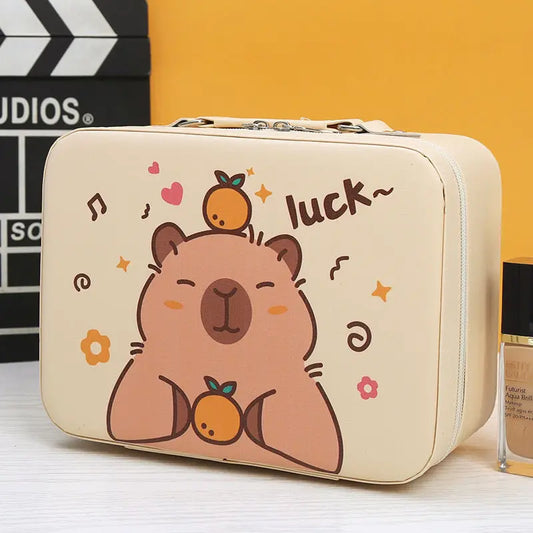 Kawaii Capybara Makeup Bag, Large Capacity Waterproof Anime Cosmetic Storage Handbag for Travel & Organization