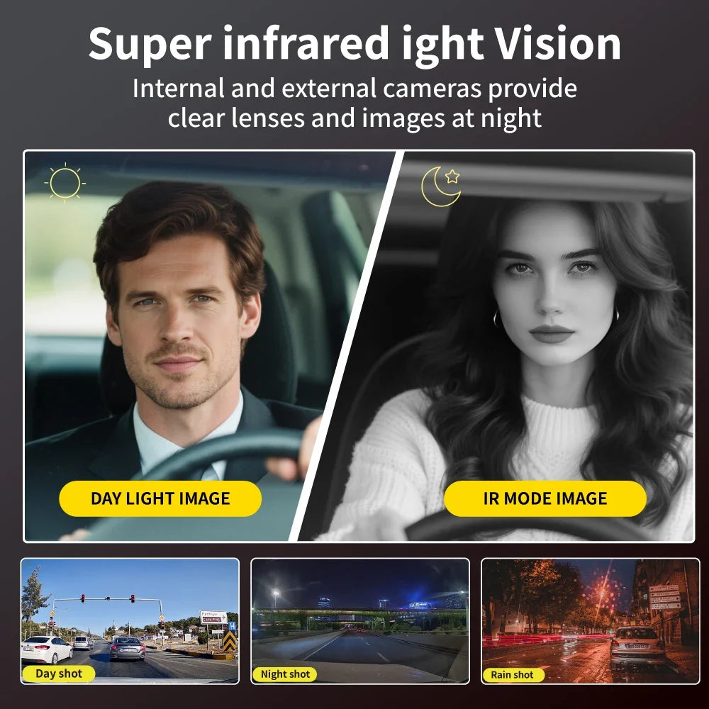 3-Channel Dash Camera 1080P HD - Front, Interior & Rear View Recorder with Night Vision & Loop Recording
