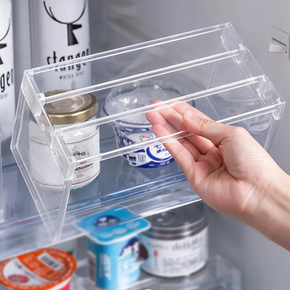 Refrigerator Storage Organizer – Layered Transparent Fridge Shelves & Desktop Stand, Space-Saving Kitchen Accessory