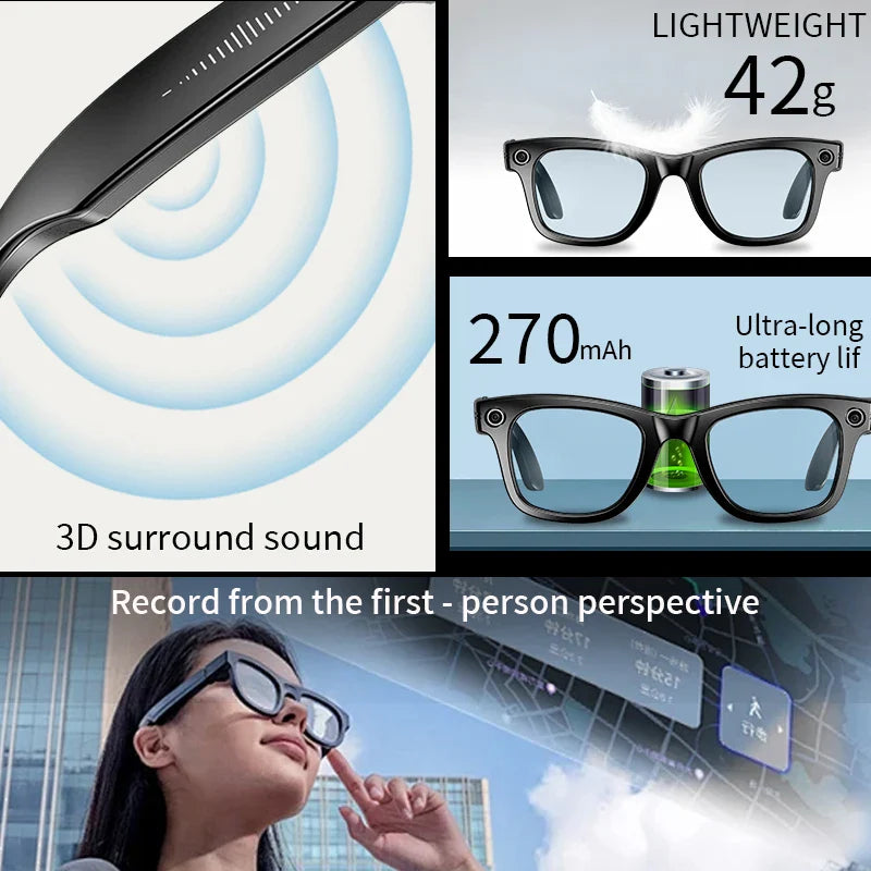 LIGE Smart Glasses — AI Camera Sunglasses with BT Call, Music, Touch Control, Voice Assistant, Video & Sound Recording, WiFi Transmission