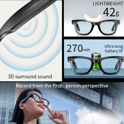 LIGE Smart Glasses — AI Camera Sunglasses with BT Call, Music, Touch Control, Voice Assistant, Video & Sound Recording, WiFi Transmission