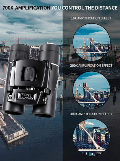 700x25 HD Zoom Portable Binoculars: Powerful Long-Range Telescope Jumelles - Folding Low-Light Night Vision Binoculars for Hunting