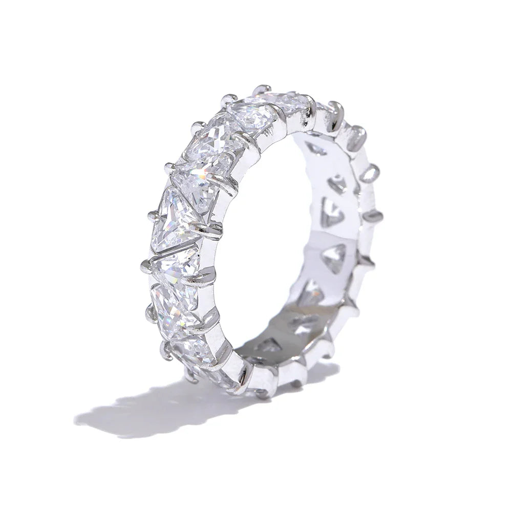 Women’s Stainless Steel Heart CZ Bling Ring – Shiny Cubic Zirconia Fashion Jewelry