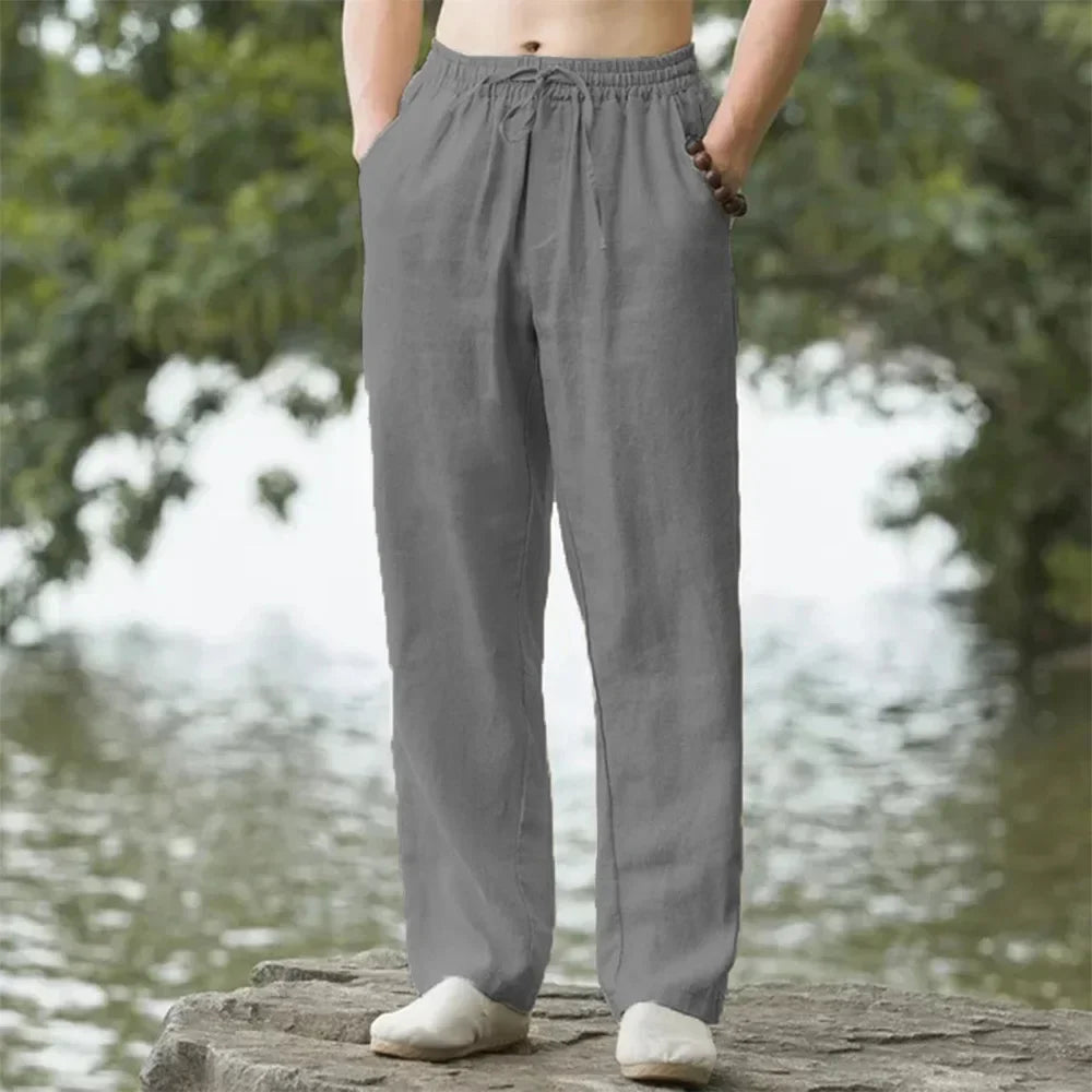 Men's Beach Joggers – Cotton Linen Sweatpants for Streetwear, Casual Loose Fit Summer Vacation Pants