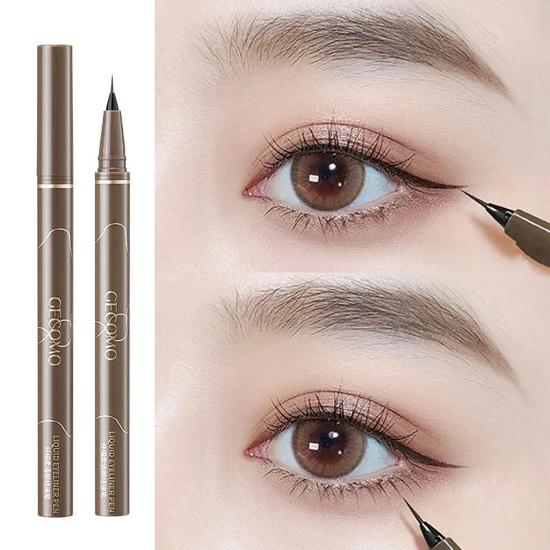 Ultra-Thin Eyeliner Pen — Black & Brown Waterproof Eyelash Liner for Silkworm Eye Makeup, Long-Lasting Smooth Pencil