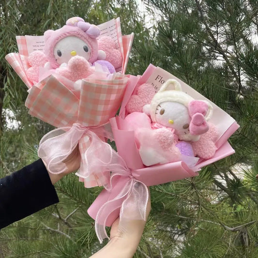 Sanrio Plush Bouquet — My Melody, Kuromi, Cinnamoroll & Hello Kitty Handmade Gift