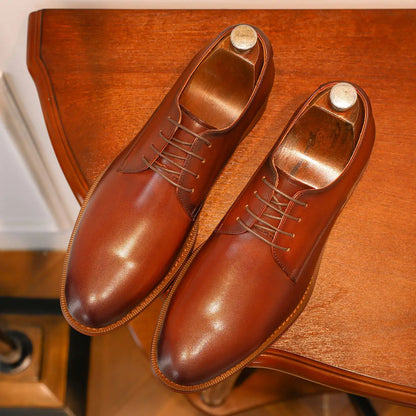 Men’s Full Grain Leather Derby Shoes - Minimalist Formal Business Lace-Up Dress Shoes