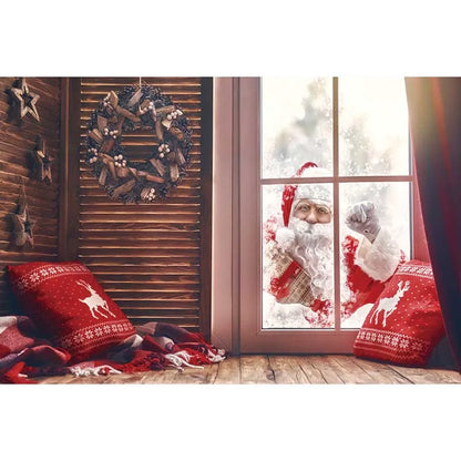 MOON.QG Christmas Santa Claus Village Backdrop – Holiday Photo Studio Background with Trees & Gifts for Home Decoration