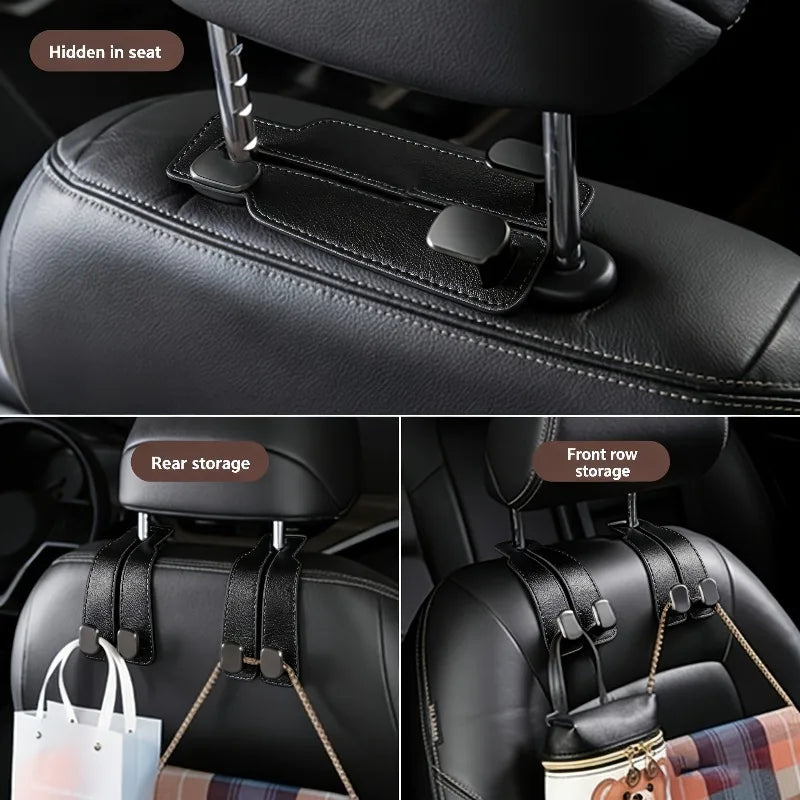 Car Seat Headrest Hooks – PU Leather Storage Organizer Hanger for Bags, Coats & Universal Auto Use