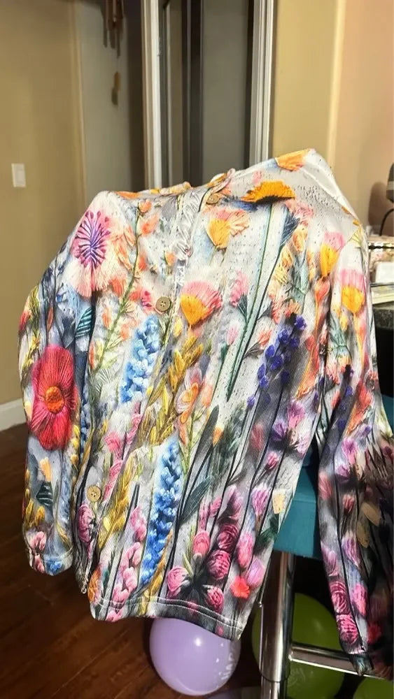 Women’s 3D Print Knitted Cardigan – Thin Vintage Sweater Autumn Winter Chic Knit Top Casual Streetwear