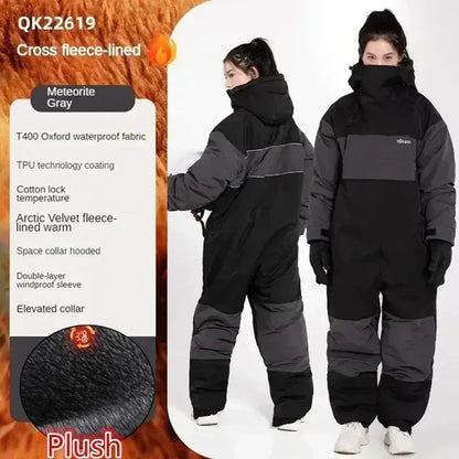 Winter Waterproof Windproof Motorcycle & Ski All-in-One Suit — Thick Plush Cold-Proof Riding Jacket