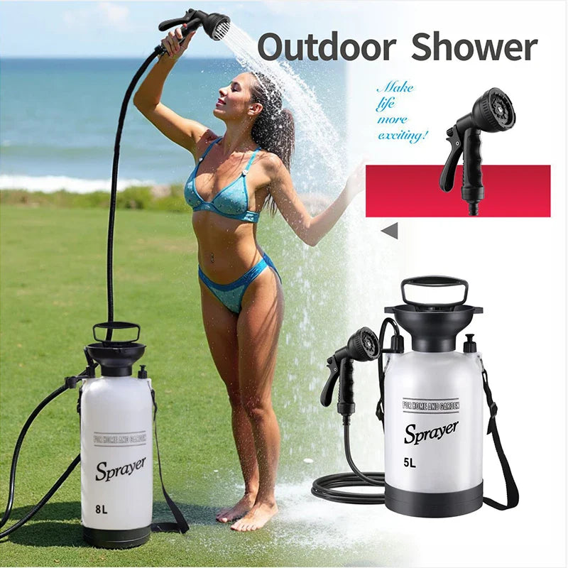 Portable Outdoor Camping Shower – 3/5/8L Manual Pump with 3m Hose for Pet Bath & Car Wash