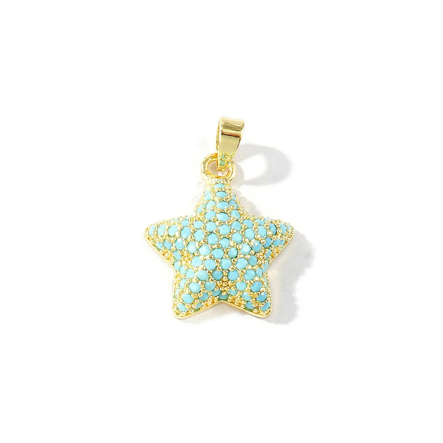 Blue Cubic Zirconia Ocean Charm Pendant Set – 18K Gold Plated Starfish, Mermaid & Conch DIY Necklace Jewelry