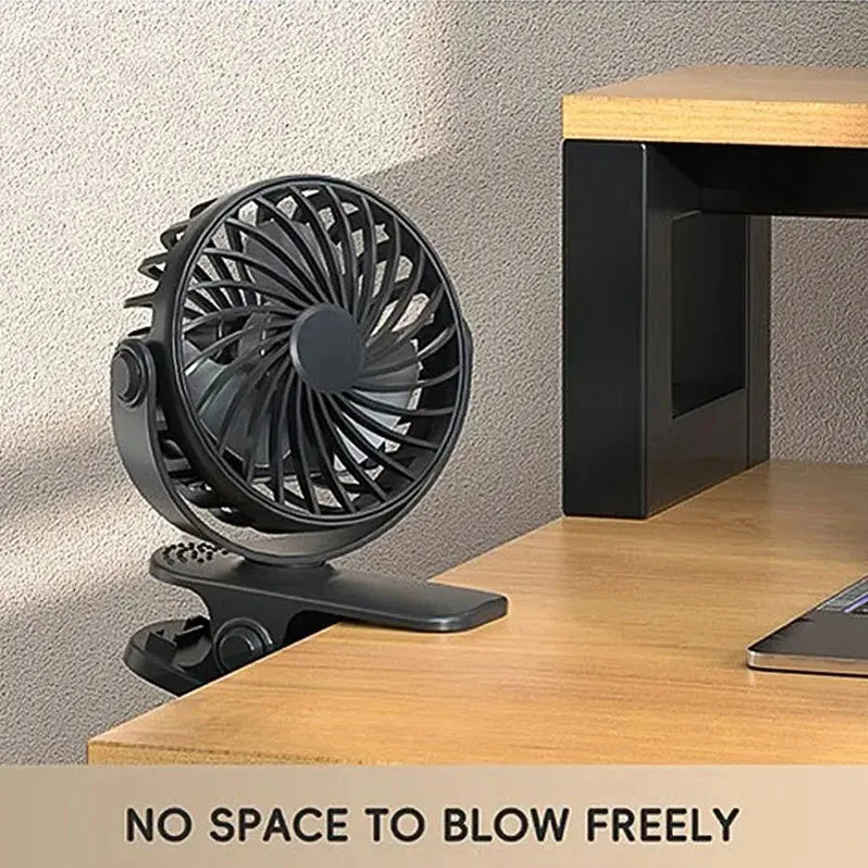 Rechargeable Portable Electric Fan – 720° Rotating Clip Fan with Night Light, Air Cooler for Outdoor, Camping & Desk Use