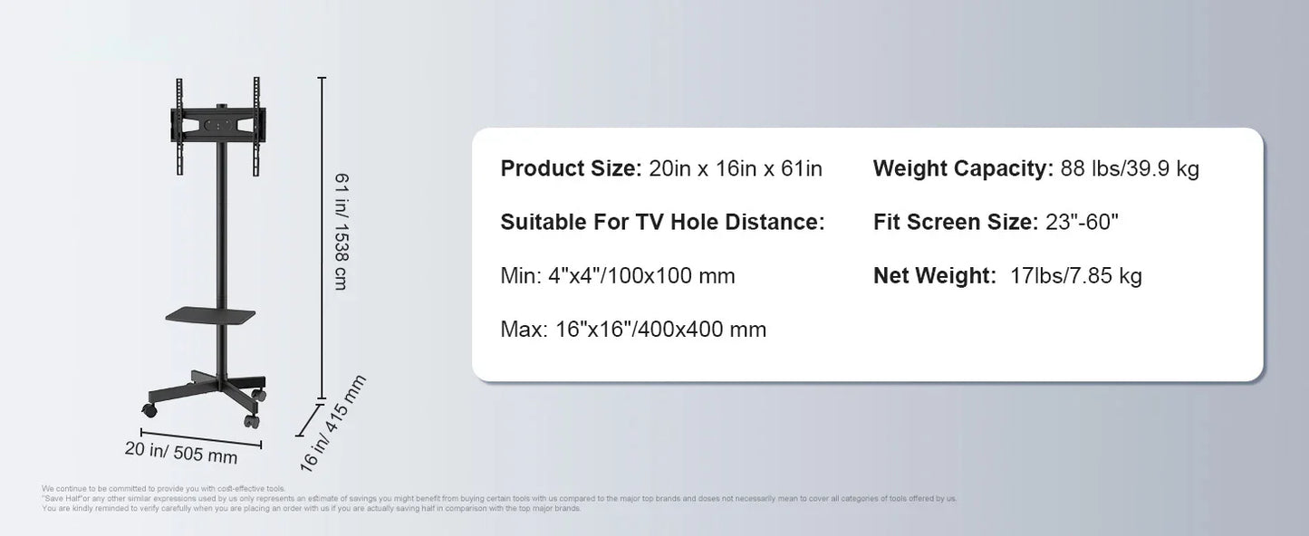 SucceBuy Height Adjustable Mobile TV Stand – Rolling Cart with Double Tray for Audio-Visual Devices