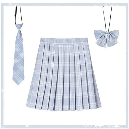 Women’s Plaid Pleated Skirt with Bowtie – XS-5XL Harajuku Preppy Mini Japanese School Uniform, Summer Kawaii Jupe