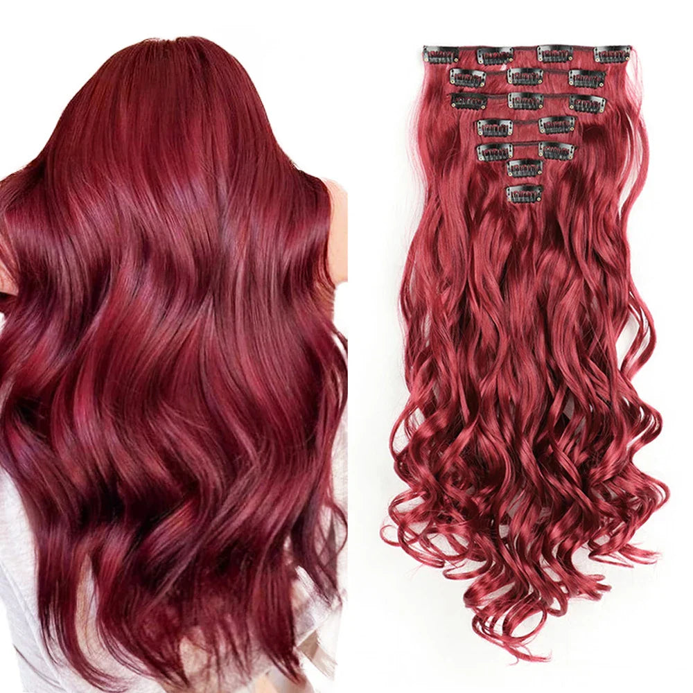 Clip-In Hair Extensions, 7-Piece Full Head 22-Inch Long Curly Wavy Synthetic Hair Extensions for Women and Girls