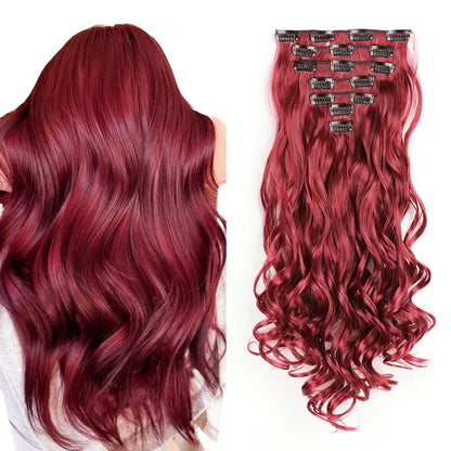 Clip-In Hair Extensions, 7-Piece Full Head 22-Inch Long Curly Wavy Synthetic Hair Extensions for Women and Girls