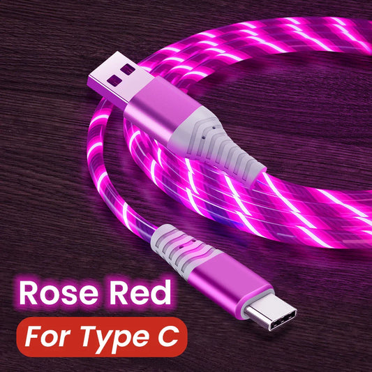 MVQF 5A Fast Charging Cable – Glowing LED Micro USB & Type-C Data Cord with Flowing Streamer Light for Huawei & Xiaomi
