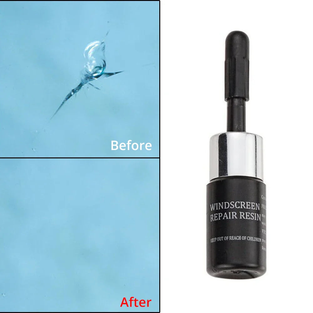 Car Windshield Repair Resin Kit - Tools for Windscreen Crack and Scratch Restoration, Protective Stickers and Glass Cleaner - No Trace Wash
