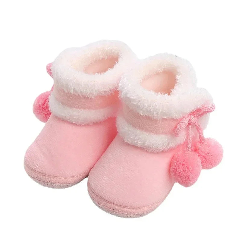 Newborn Baby Pompom Booties - Soft Warm Anti-Slip Shoes for Infants and Toddlers