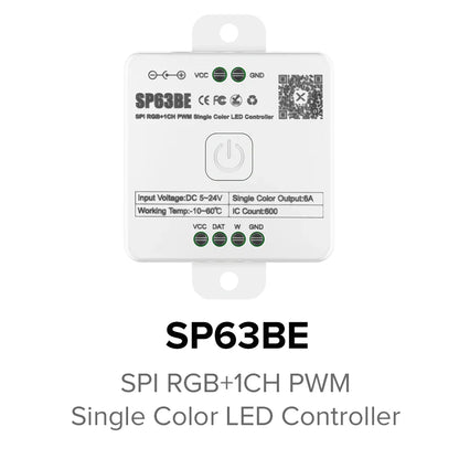 SP630E All-in-One LED Controller 5CH PWM SPI, RGB/RGBW/CCT Music Sync Bluetooth, Compatible with WS2812B WS2811 SK6812 FCOB 5050 5V–24V LED Strip