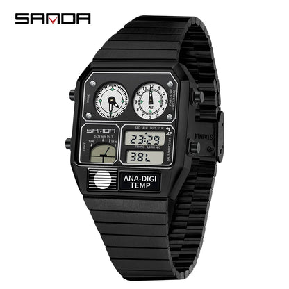 SANDA 3192 Men's LED Square Watch with Thermometer, Stopwatch & Chronograph – Multi-function Casual Timepiece for Youth   2/2