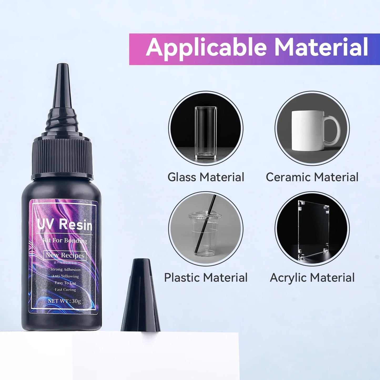 UV Epoxy Resin Glue 20g/30g/50g – High Transparency Fast Drying UV Curing Adhesive for Jewelry Making & DIY Crafts Decor
