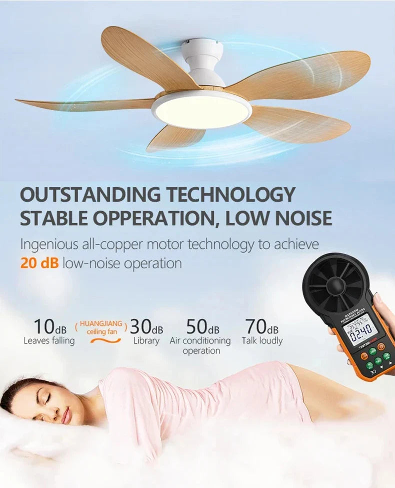 52-inch Modern LED Ceiling Fan — 60W Low Floor DC Motor, 35W Light, Remote Control, 110-220V