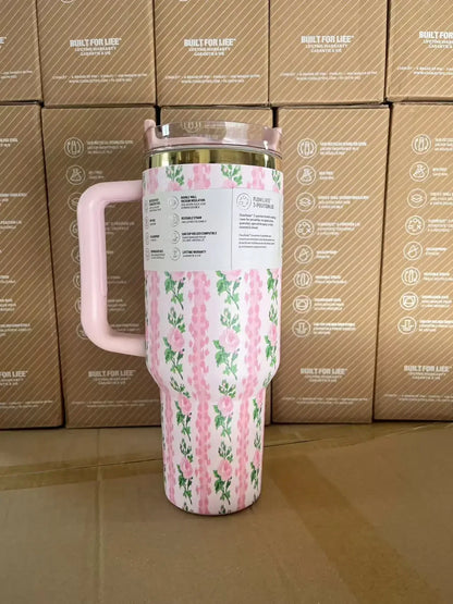 2025 New Stainless Steel Travel Mug with Handle & Straw Lid – 30oz/40oz Vacuum Insulated, Double Wall Thermal Iced Cup