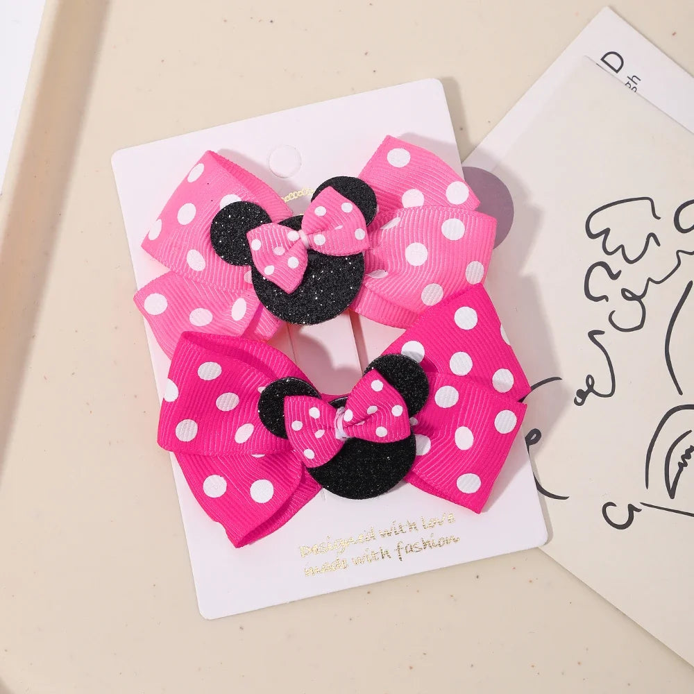 Girls' Polka Dot Bow Hair Clips - 2-Piece Cute Cartoon Hairpins for Toddlers & Babies