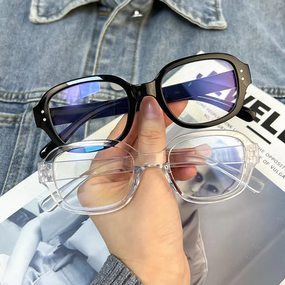 Retro Square Oval Blue Light Glasses – Thick Red Frame Korean Fashion Eyewear for Women