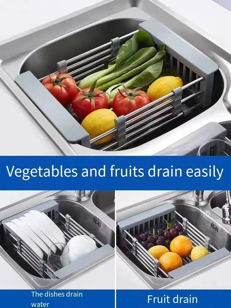 Folding Stainless Steel Kitchen Sink Drain Rack – Space-Saving Dish Drain Basket & Sink Organizer