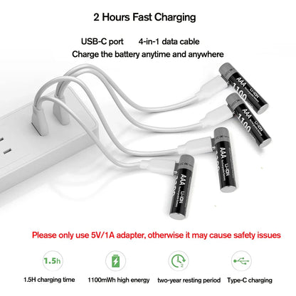 MATOV USB Rechargeable Li-ion AA 3400mWh & AAA 1100mWh 1.5V Batteries Pack