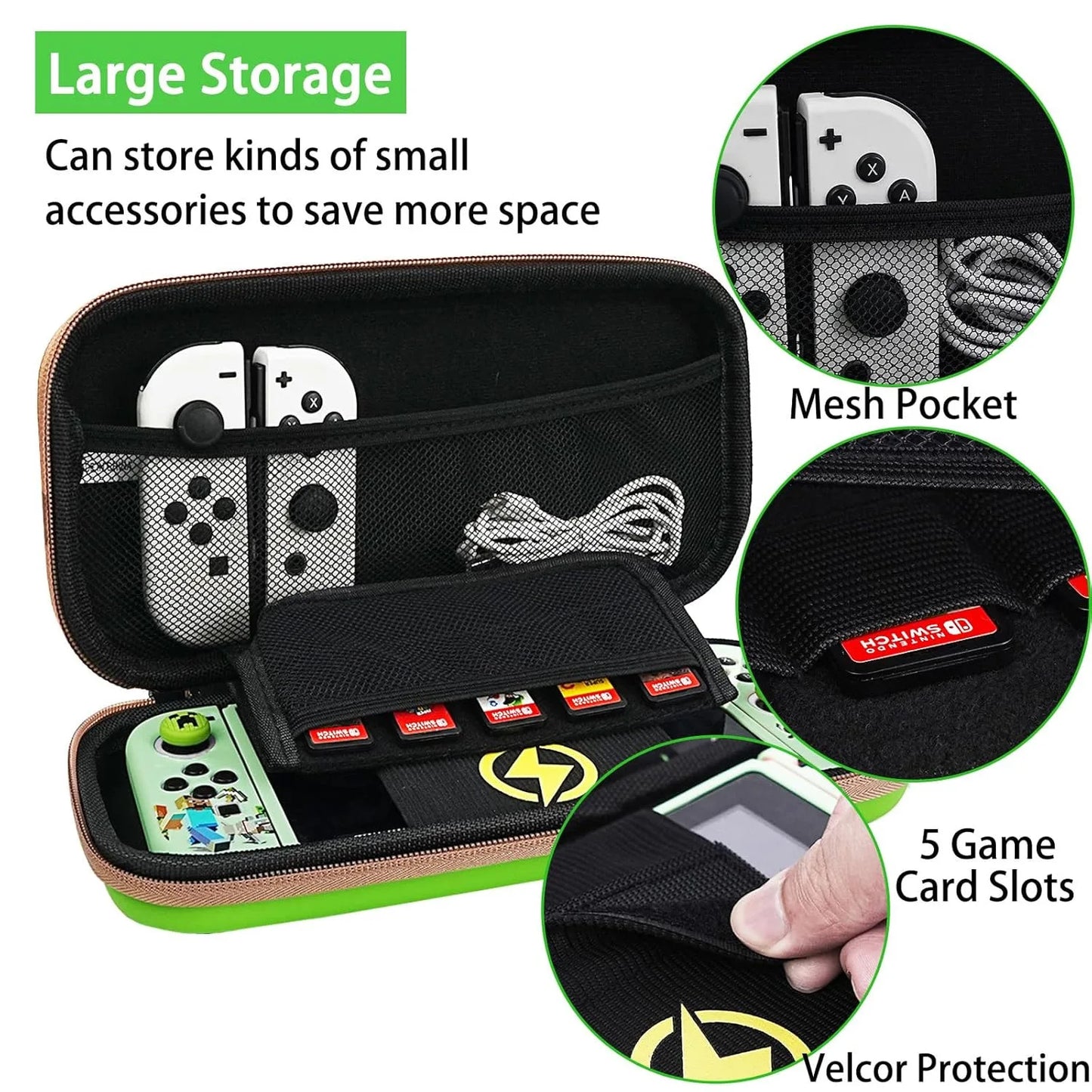 Green Travel Case for Switch 2 — Waterproof EVA Hard Shell Protective Carrying Bag for NS2 Accessories
