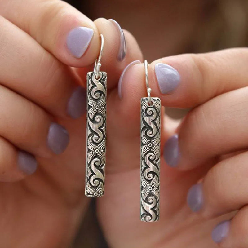 Vintage Ethnic Antique Metal Drop Earrings – Hollow Handmade Punk Statement Dangle Earrings for Women Jewelry